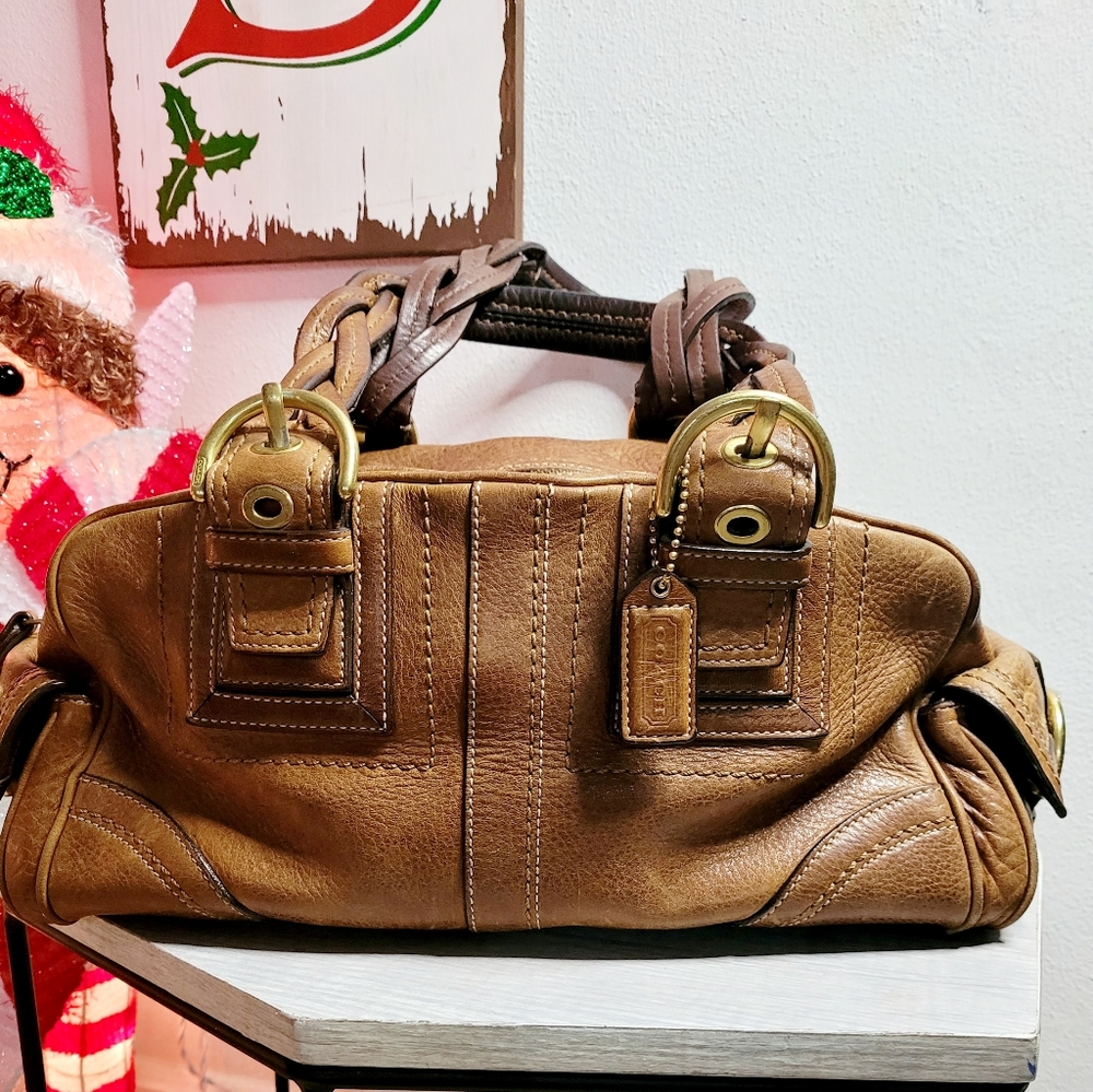 Coach Soho Braided Tobacco Brown Leather Tote Satchel Handbag Purse C06S-10048